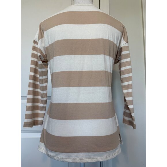 Talbots Womens Striped Long Sleeve Top Size X Small Beige White 100% Cotton NWT - Picture 2 of 8